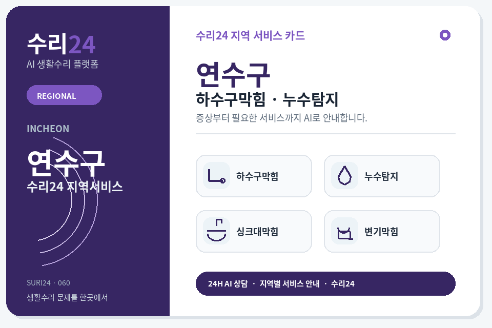 수리24 연수구 하수구막힘·누수탐지 센터 명함형 지역센터 이미지