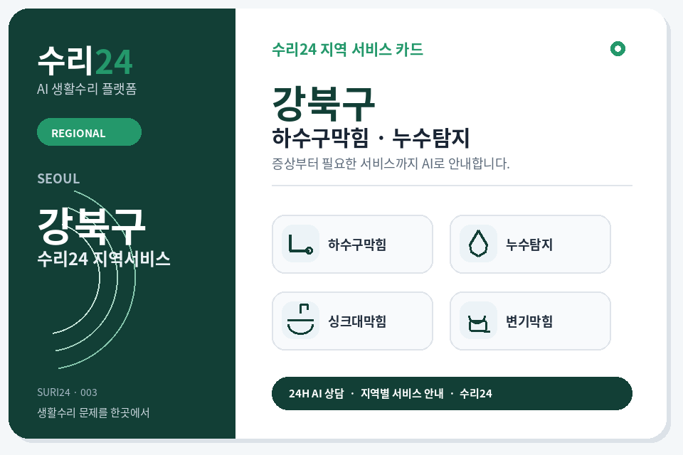 수리24 강북구 하수구막힘·누수탐지 센터 명함형 지역센터 이미지